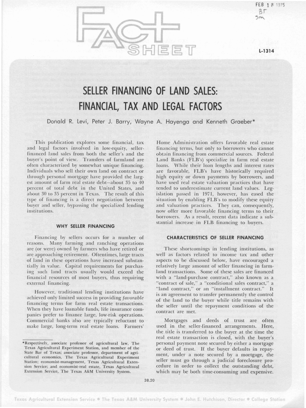 Seller Financing of Land Sales: Financial, Tax and Legal Factors