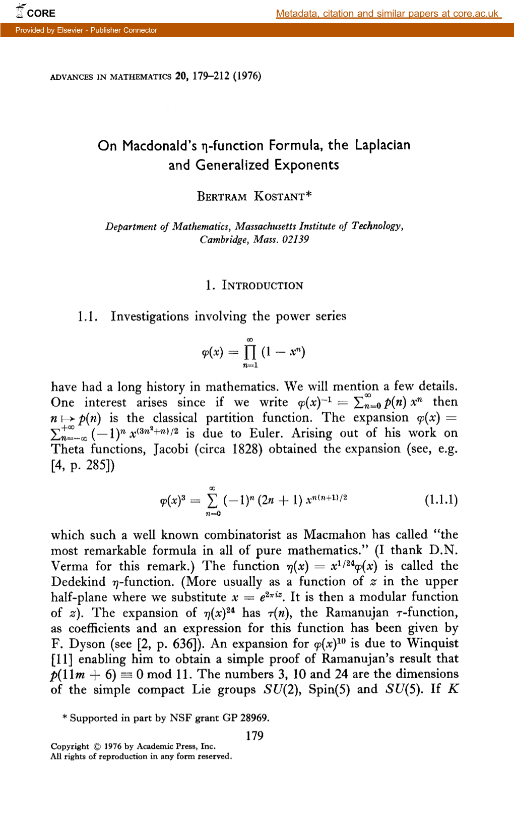 On Macdonald's Q-Function Formula, the Laplacian and Generalized