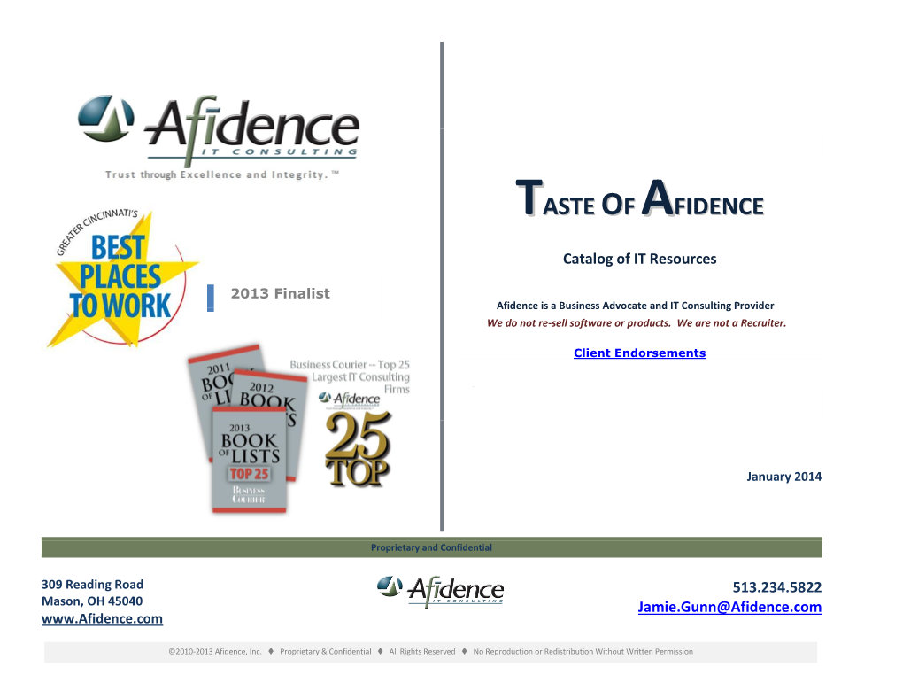 Taste of Afidence…Itresource Catalog