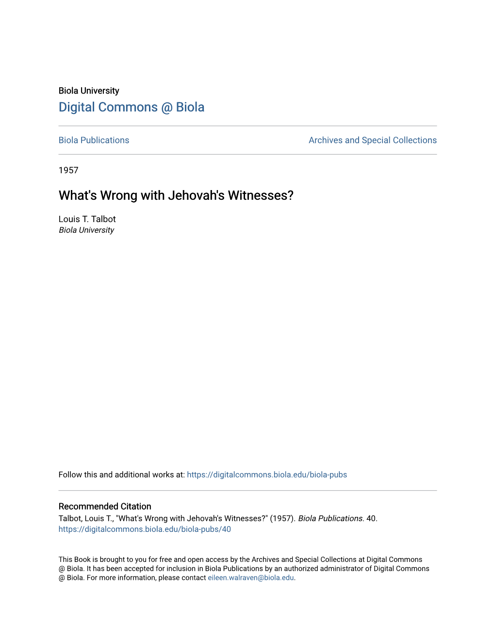 What's Wrong with Jehovah's Witnesses?