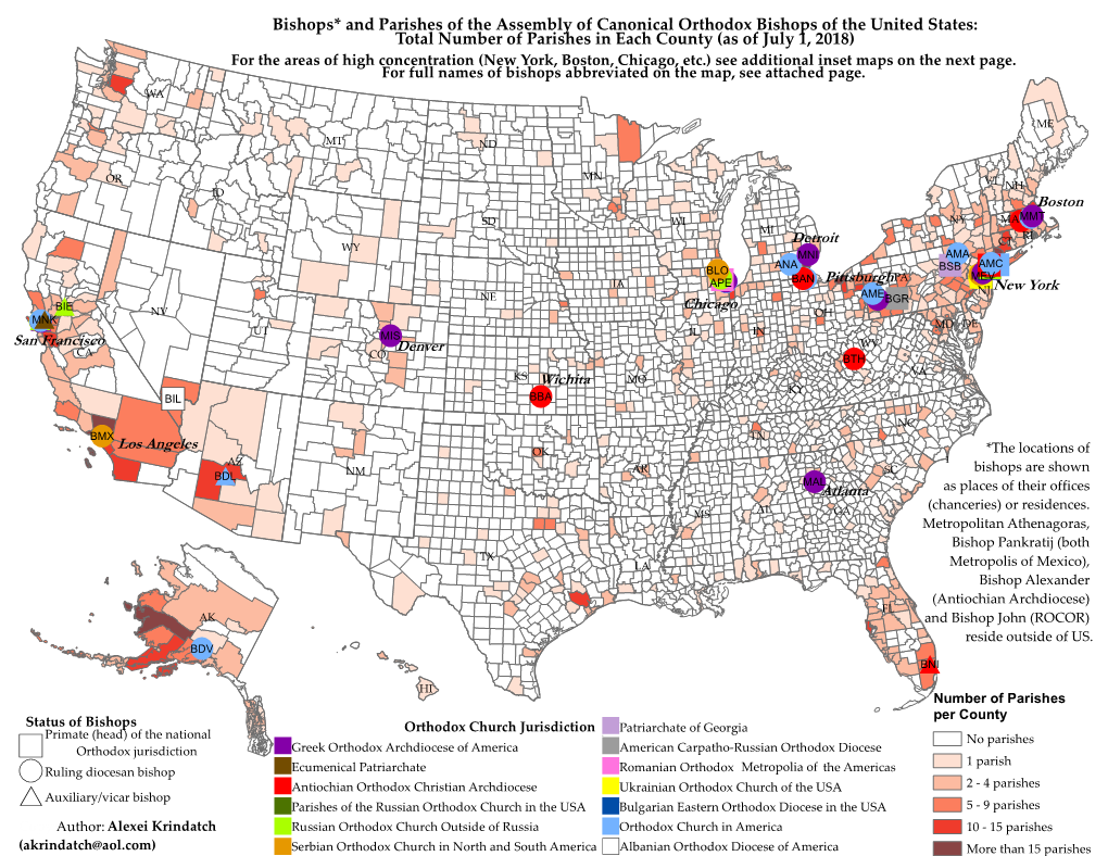 Map of Bishops and Parishes in the United States