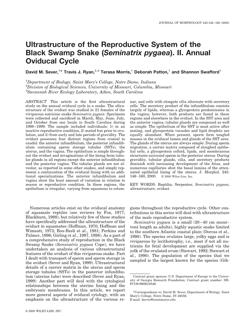 Ultrastructure of the Reproductive System of the Black Swamp Snake (Seminatrix Pygaea). II. Annual Oviducal Cycle