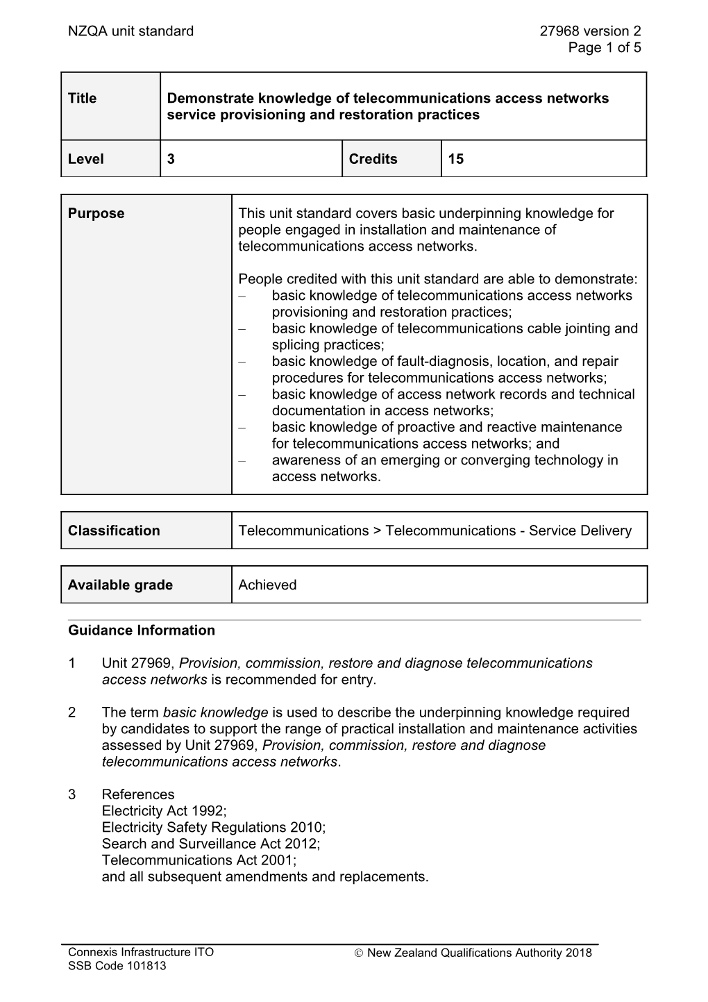 27968 Demonstrate Knowledge of Telecommunications Access Networks Service Provisioning