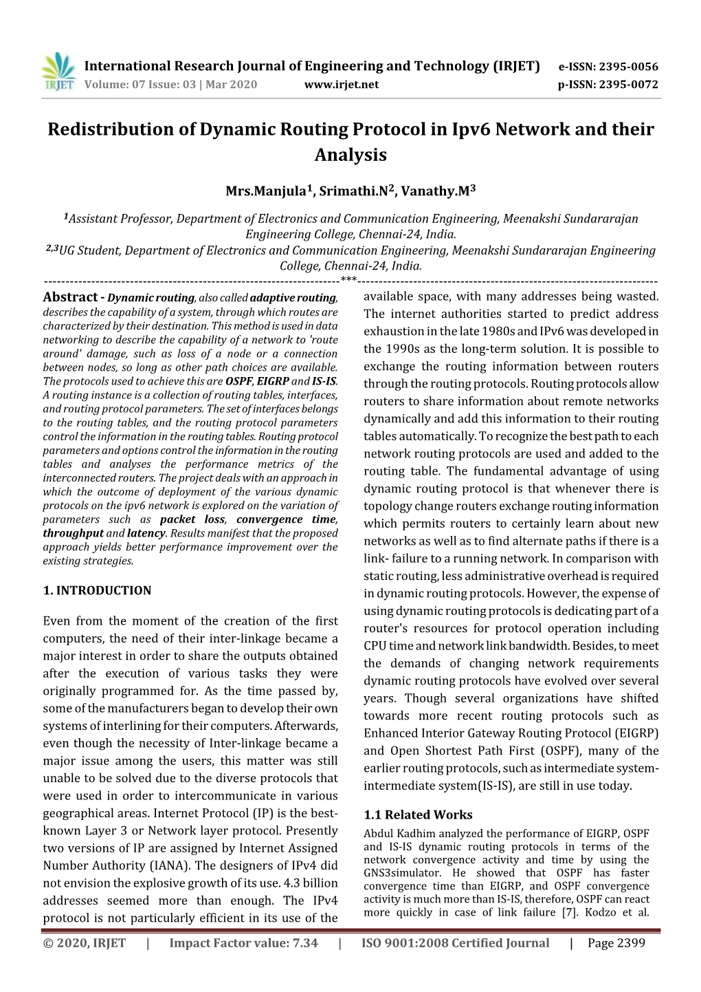 Redistribution of Dynamic Routing Protocol in Ipv6 Network and Their Analysis