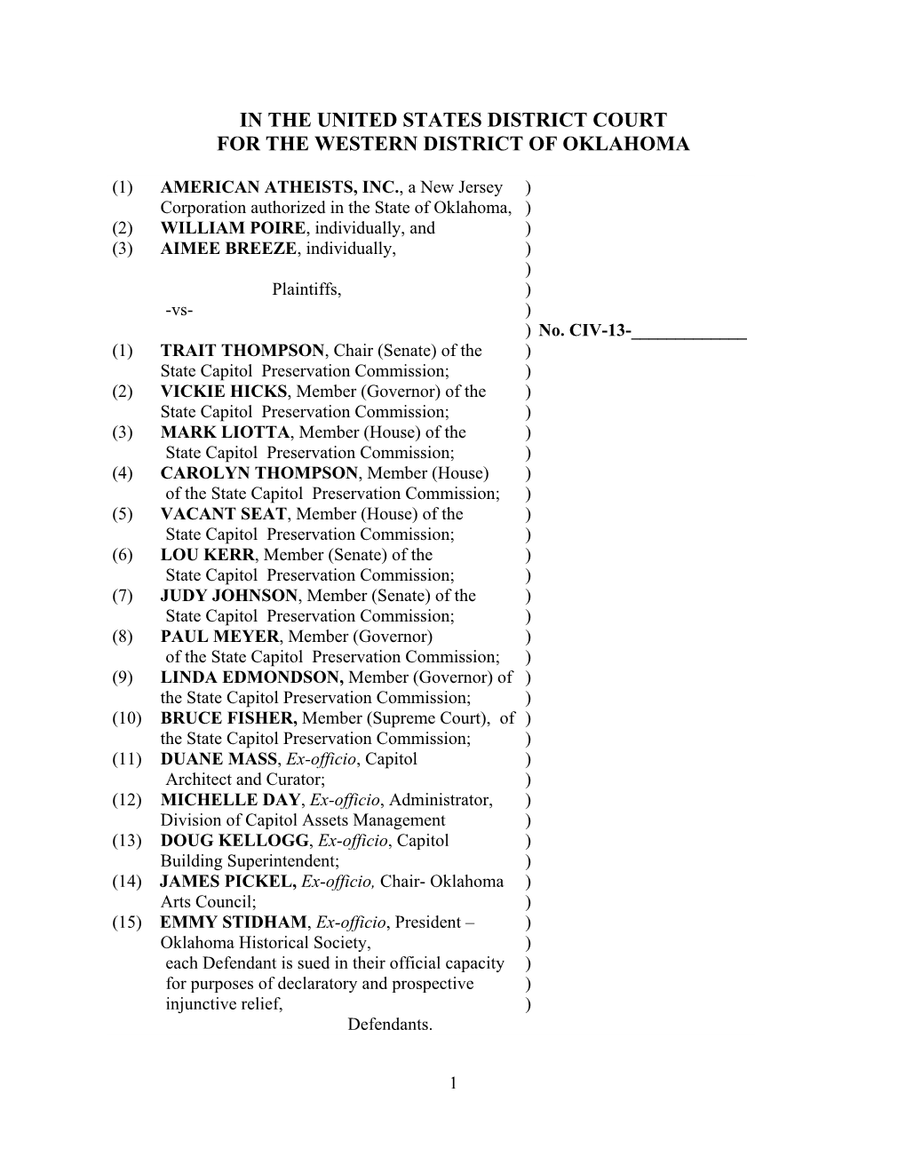 In the United States District Court for the Western District of Oklahoma