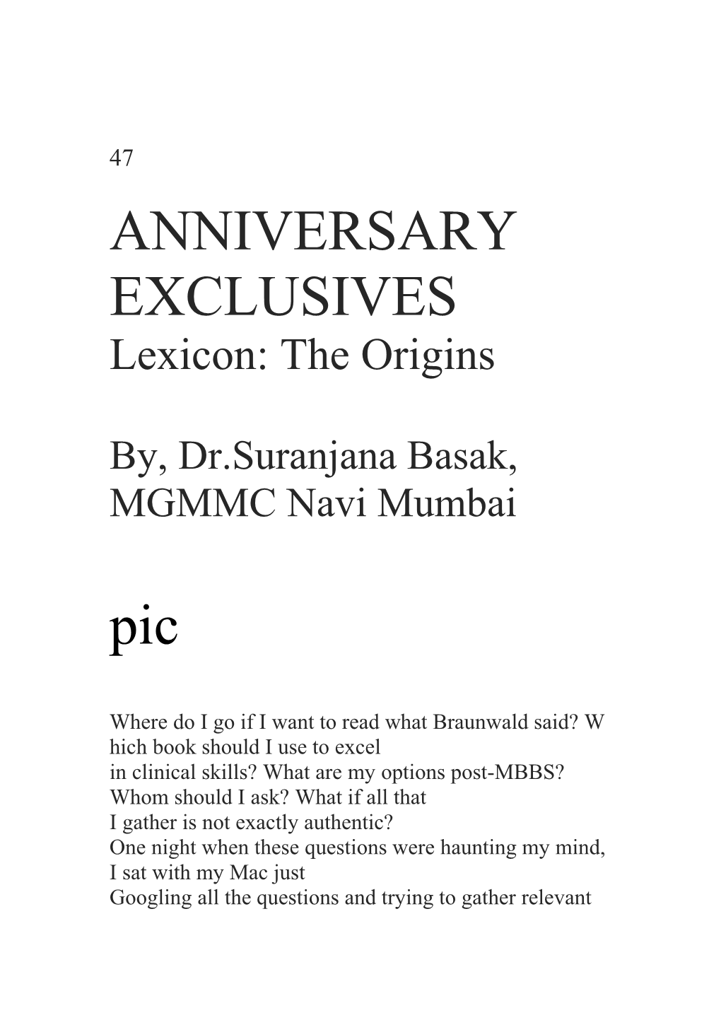 ANNIVERSARY EXCLUSIVES Lexicon: the Origins