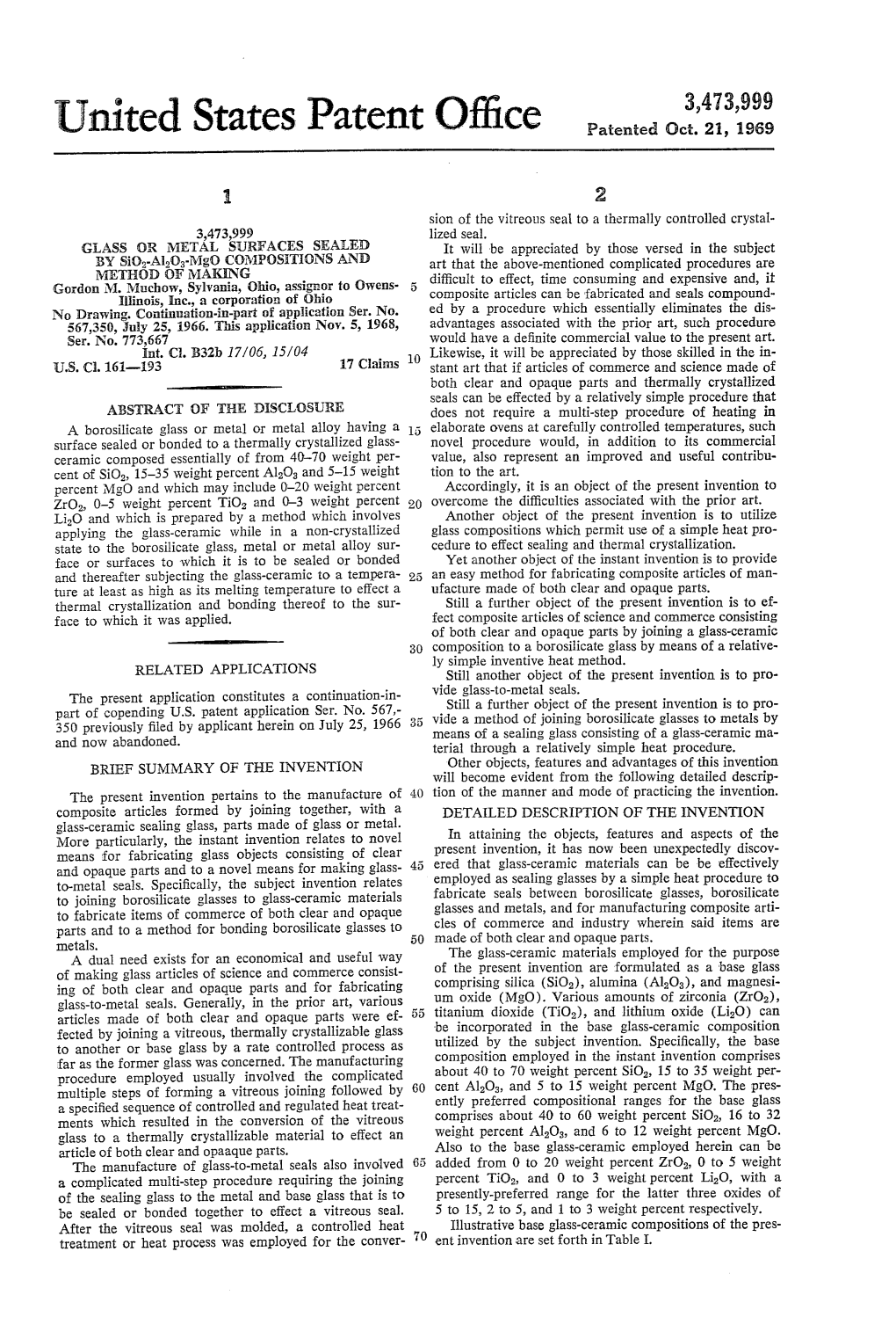United States Patent O" Ice Patented Oct