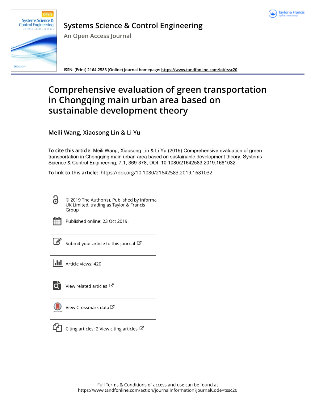 Comprehensive Evaluation of Green Transportation in Chongqing Main Urban Area Based on Sustainable Development Theory