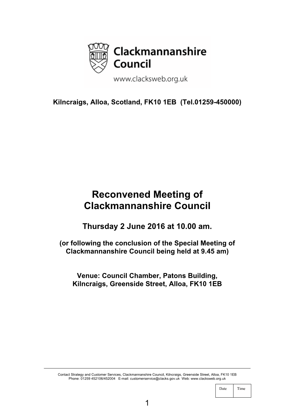 16-06-02 Clackmannanshire Council Agenda