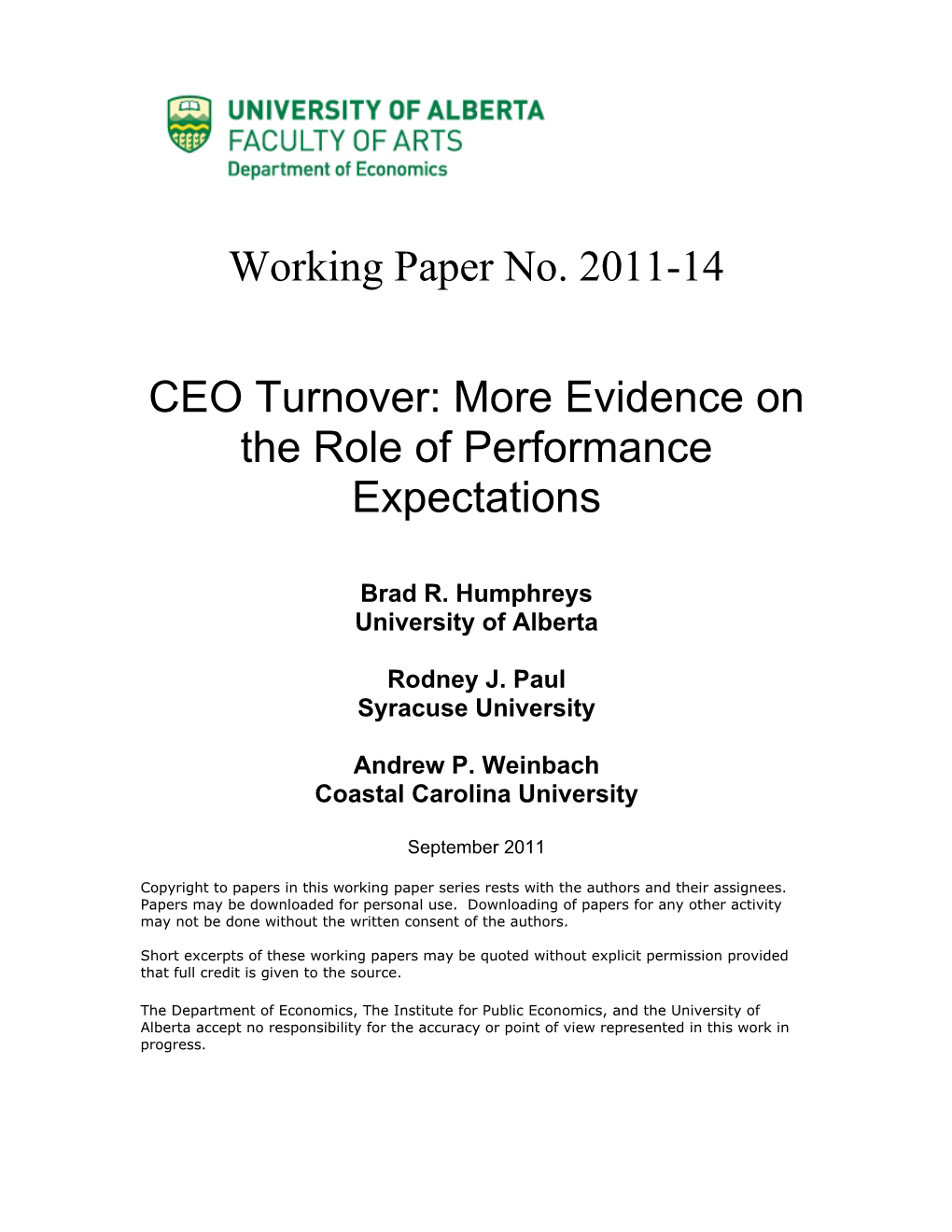 CEO Turnover: More Evidence on the Role of Performance Expectations