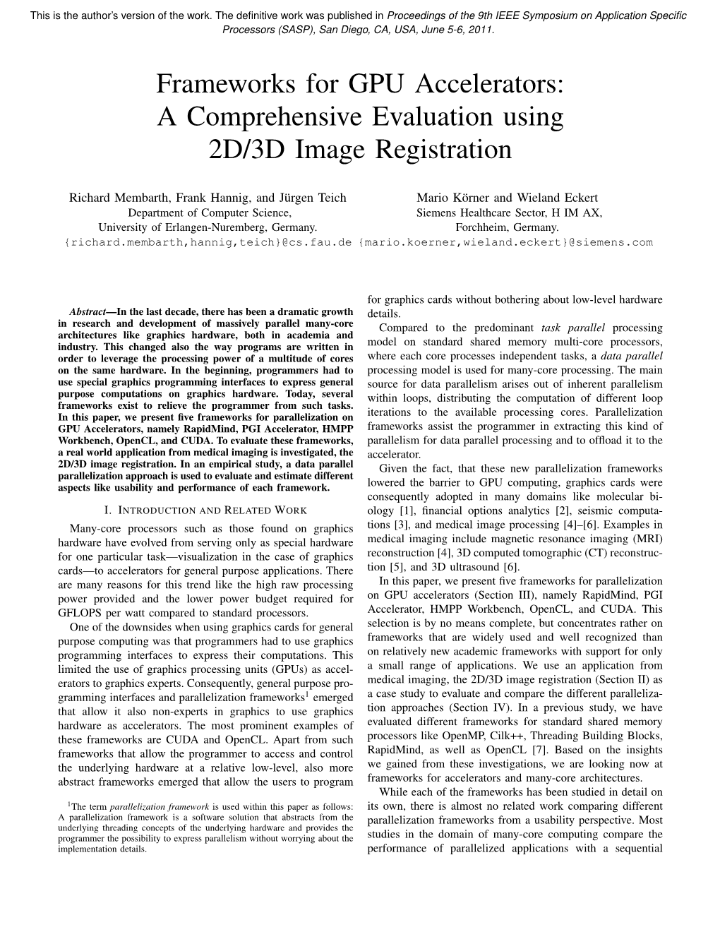 Frameworks for GPU Accelerators: a Comprehensive Evaluation Using 2D/3D Image Registration