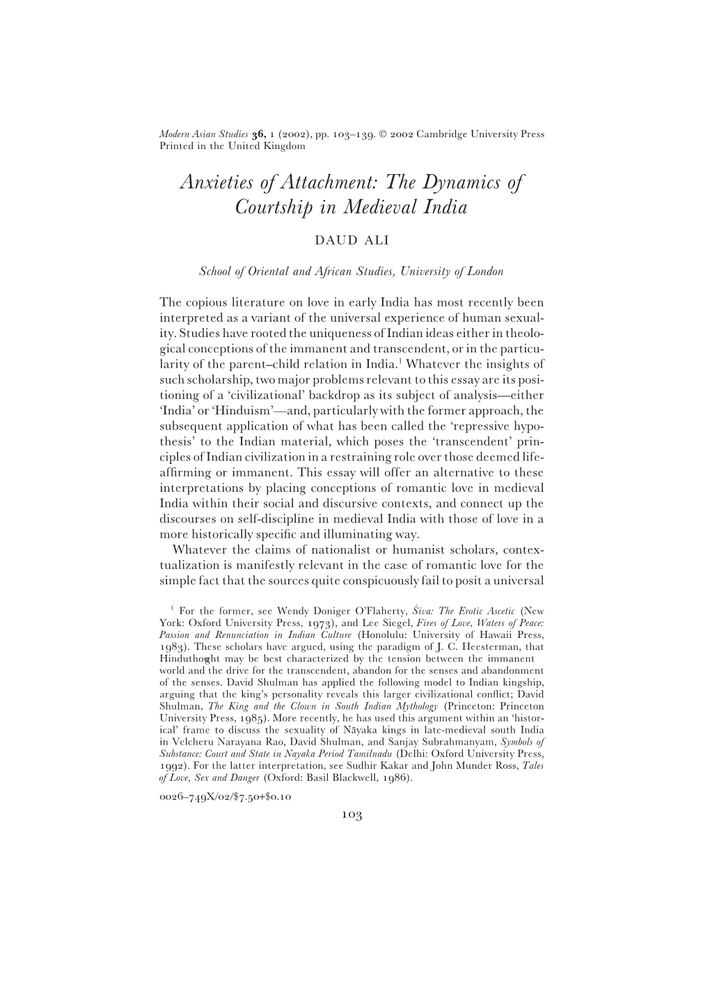 Anxieties of Attachment: the Dynamics of Courtship in Medieval India