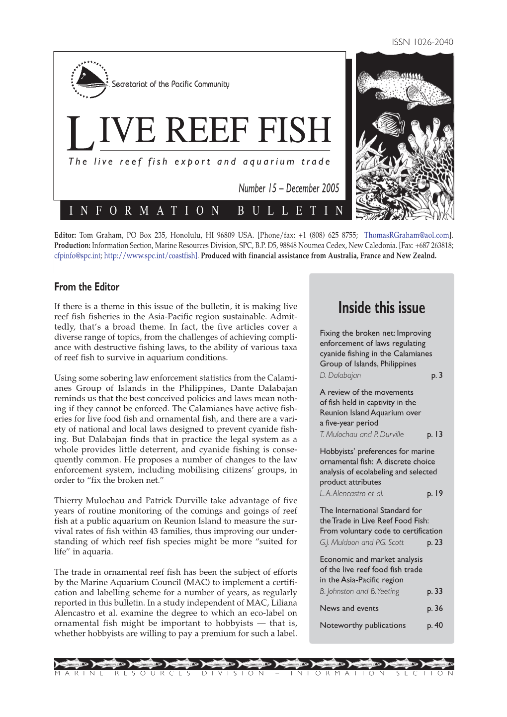 SPC Live Reef Fish Information Bulletin #15 – December 2005