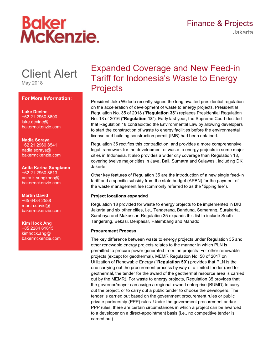 Expanded Coverage and New Feed-In Tariff for Indonesia's Waste to Energy Projects  May 2018