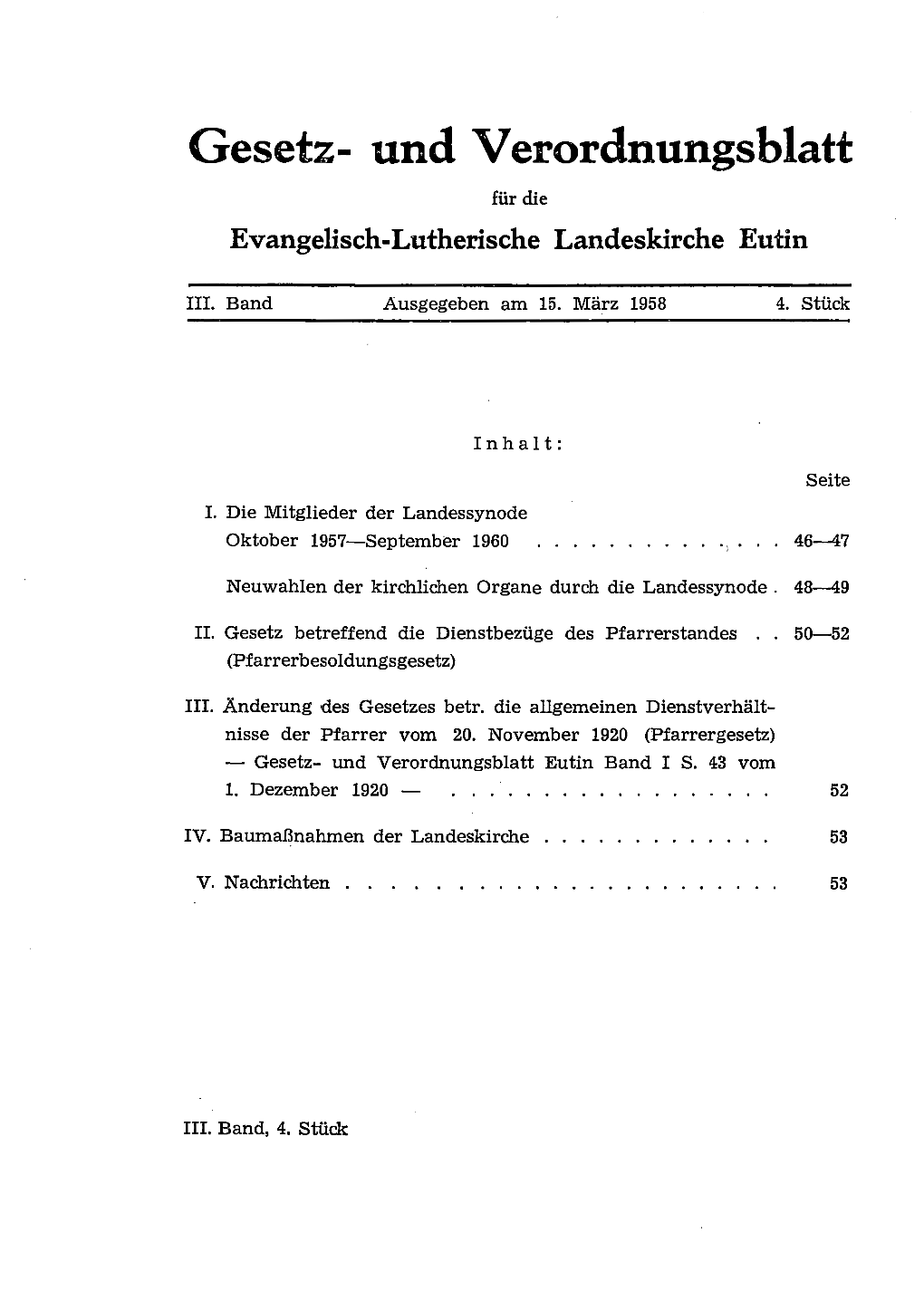 Gesetz- Und Verordnungsblatt Für Die Evangelisch-Lutherische Landeskirche Eutin