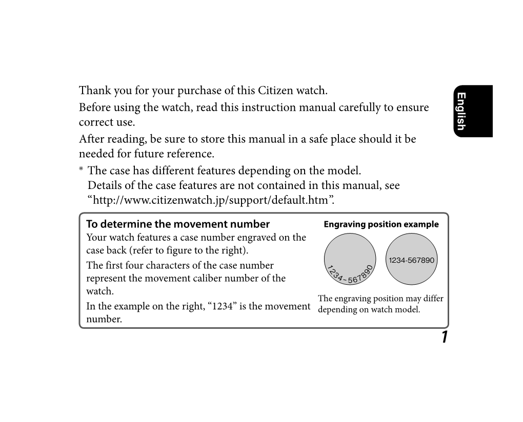 Thank You for Your Purchase of This Citizen Watch. Before Using the Watch, Read This Instruction Manual Carefully to Ensure Correct Use