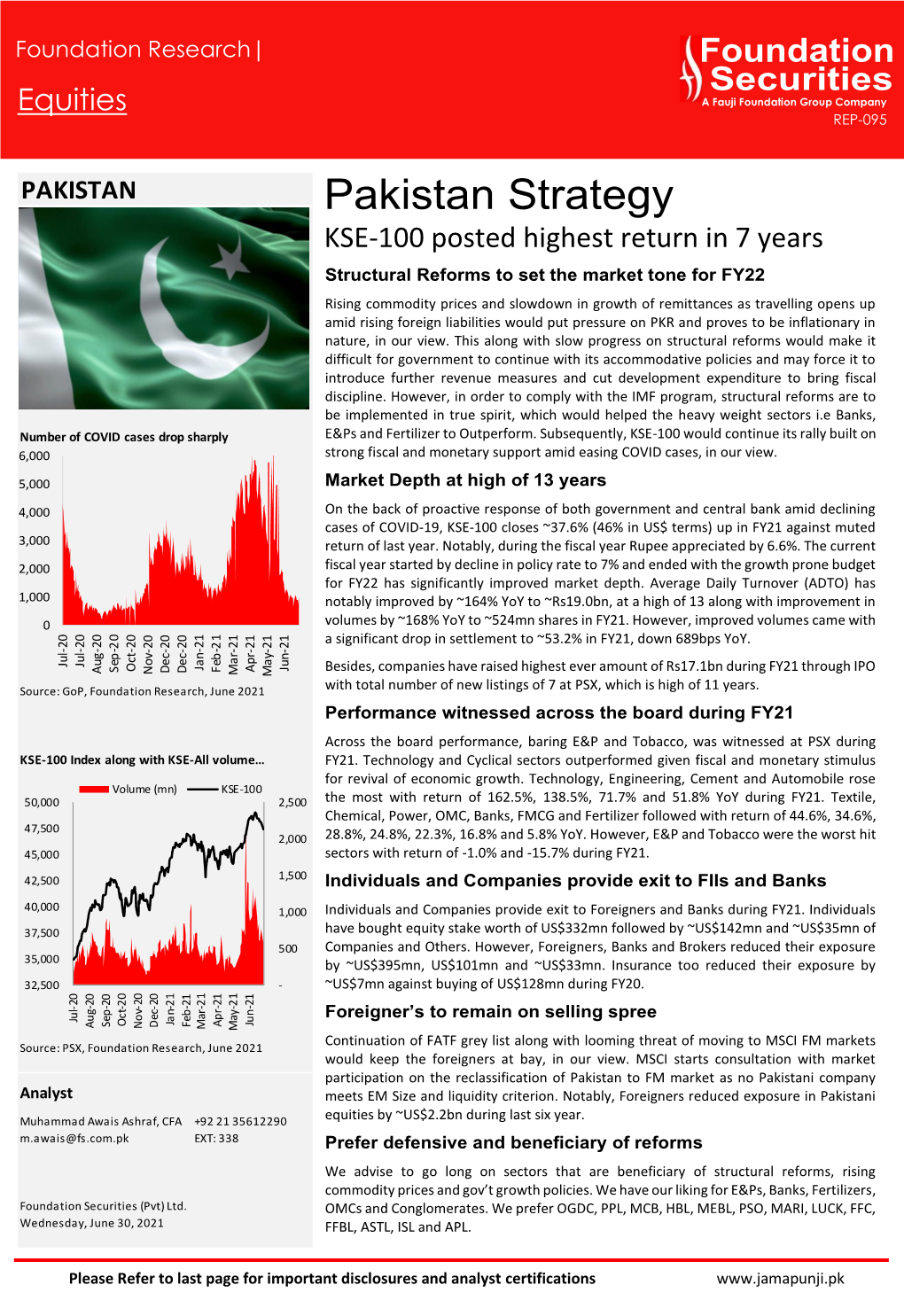 Pakistan Strategy KSE-100 Posted Highest Return in 7 Years Structural Reforms to Set the Market Tone for FY22