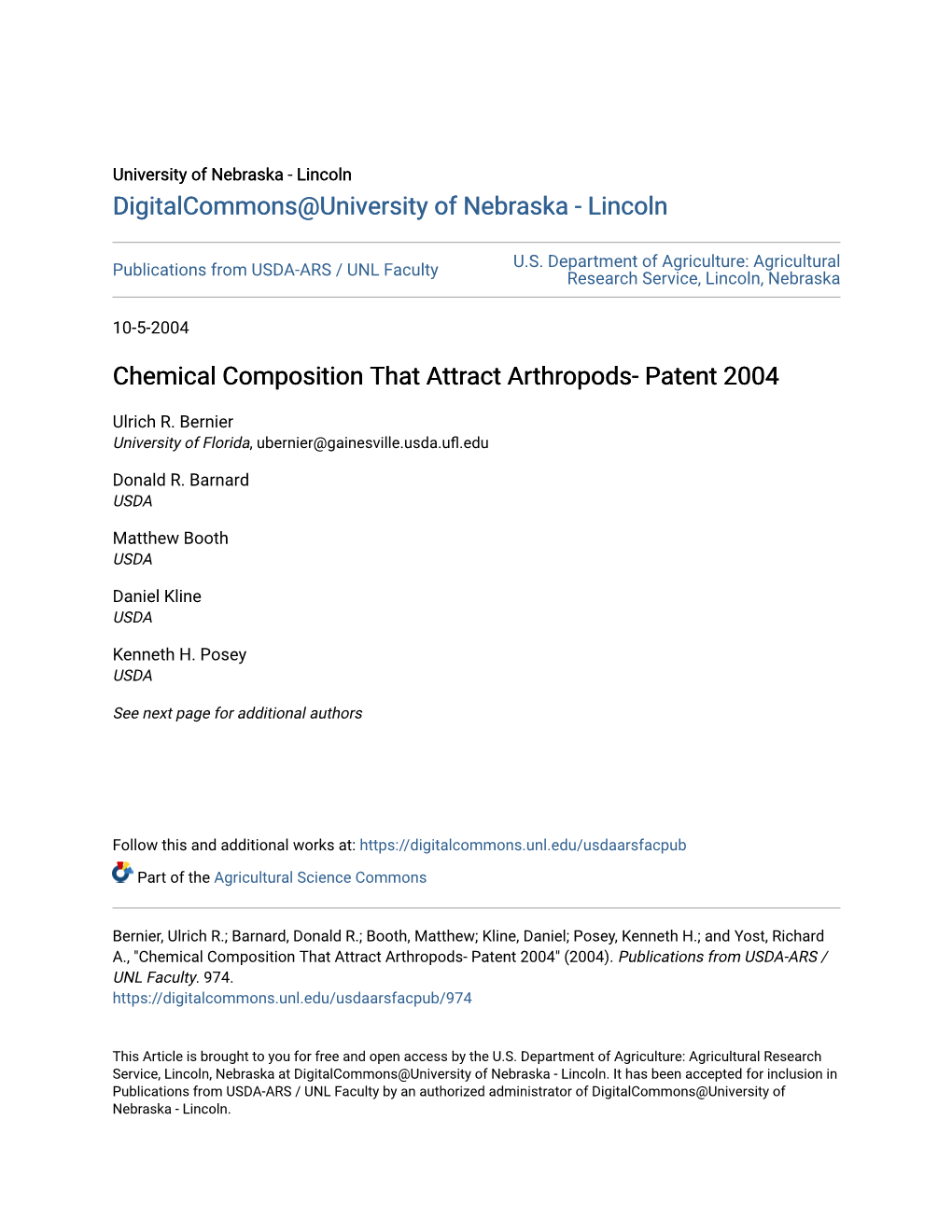 Chemical Composition That Attract Arthropods- Patent 2004