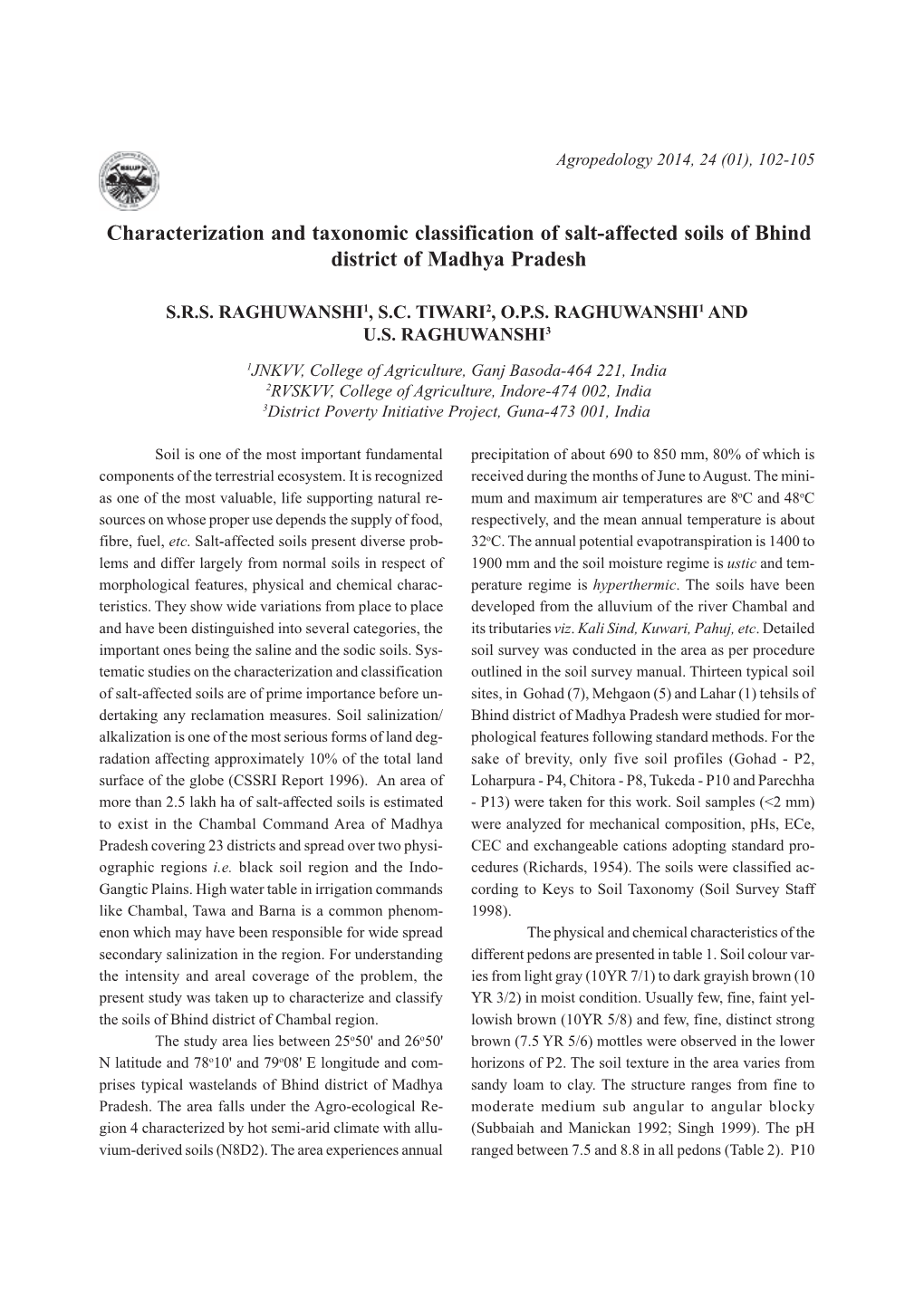 Characterization and Taxonomic Classification of Salt-Affected Soils of Bhind District of Madhya Pradesh