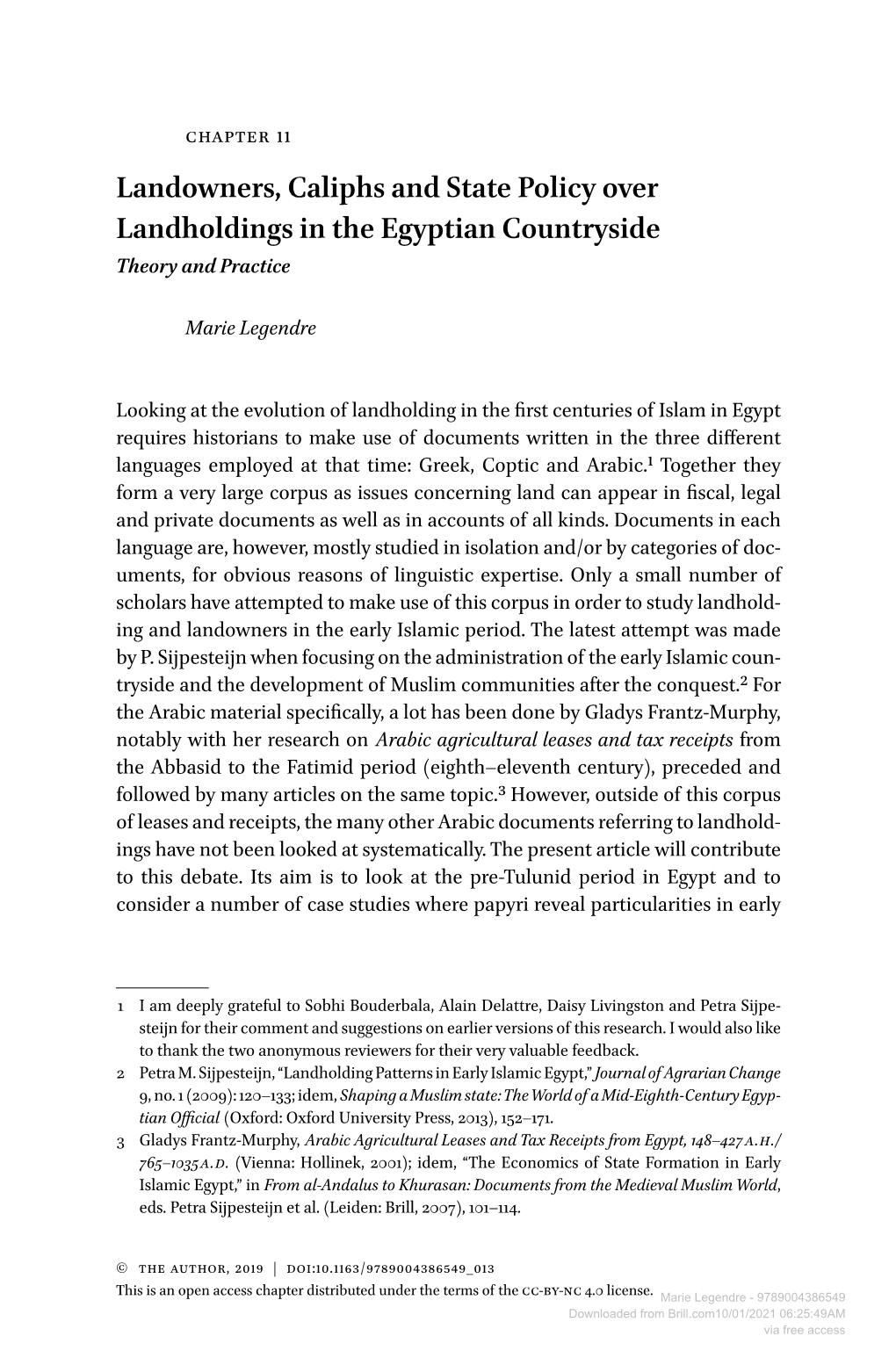 Landowners, Caliphs and State Policy Over Landholdings in the Egyptian Countryside Theory and Practice