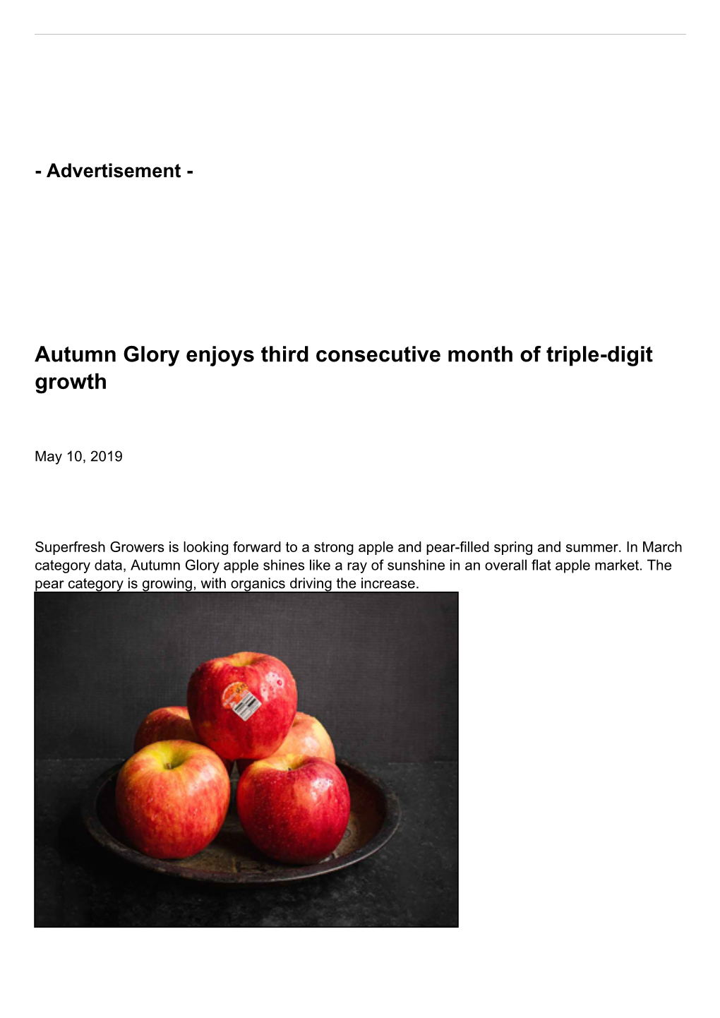 Autumn Glory Enjoys Third Consecutive Month of Triple-Digit Growth
