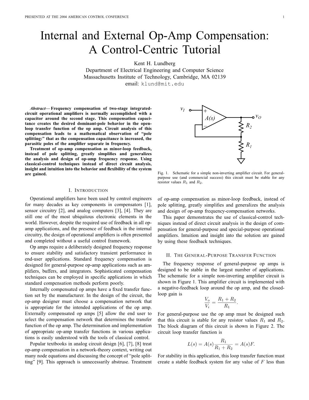 Internal and External Op-Amp Compensation: a Control-Centric Tutorial Kent H