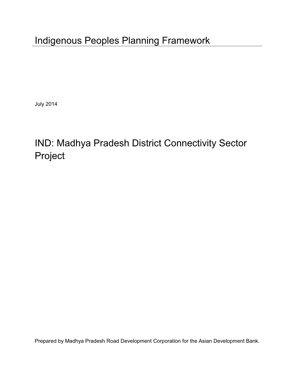 Madhya Pradesh District Connectivity Sector Project