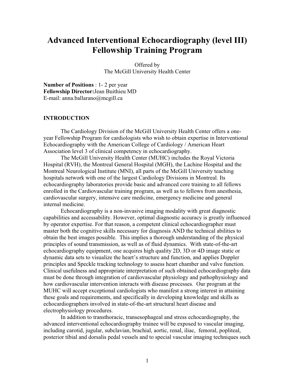 Advanced Interventional Echocardiography (Level III) Fellowship Training Program