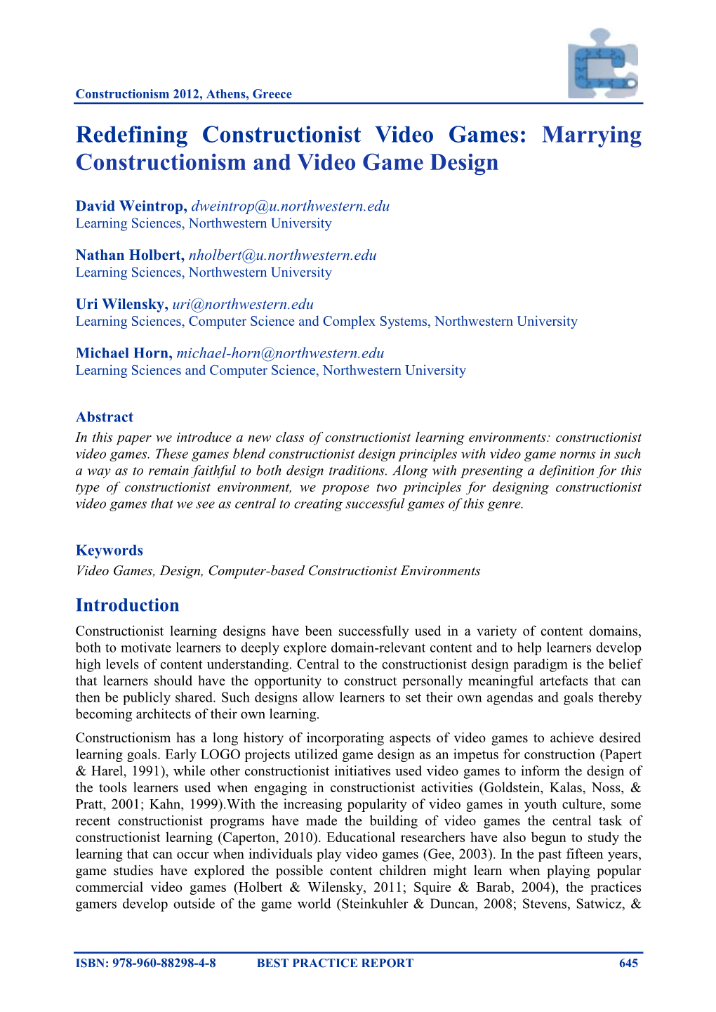 Marrying Constructionism and Video Game Design