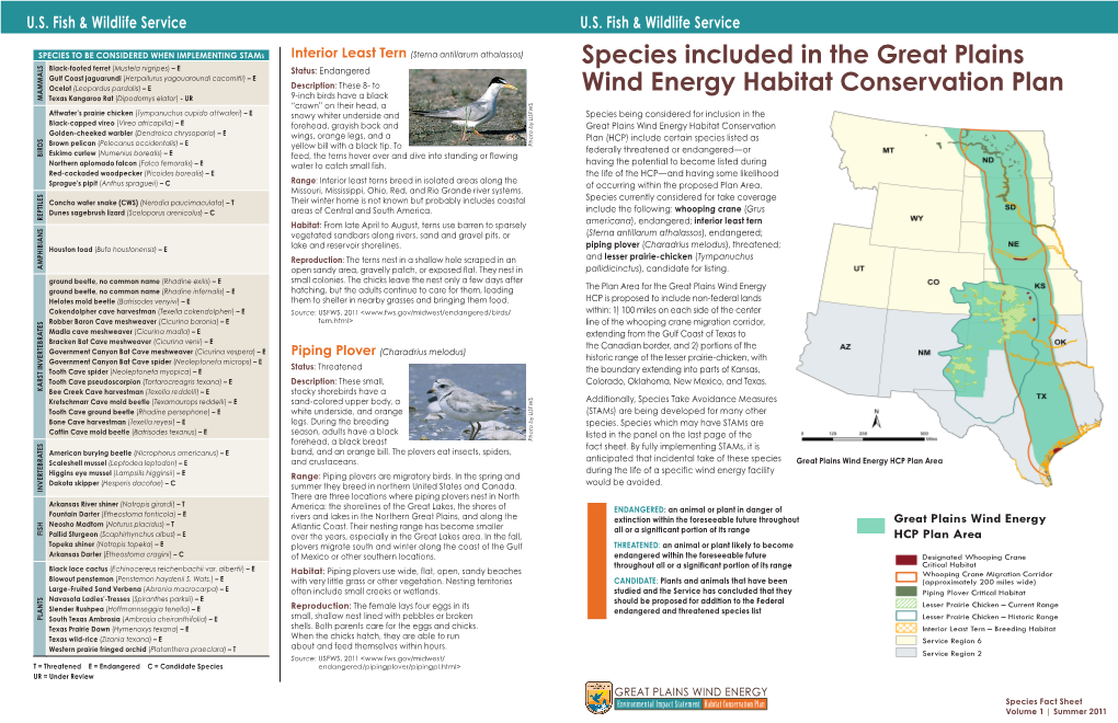 Species Included in the Great Plains Wind Energy