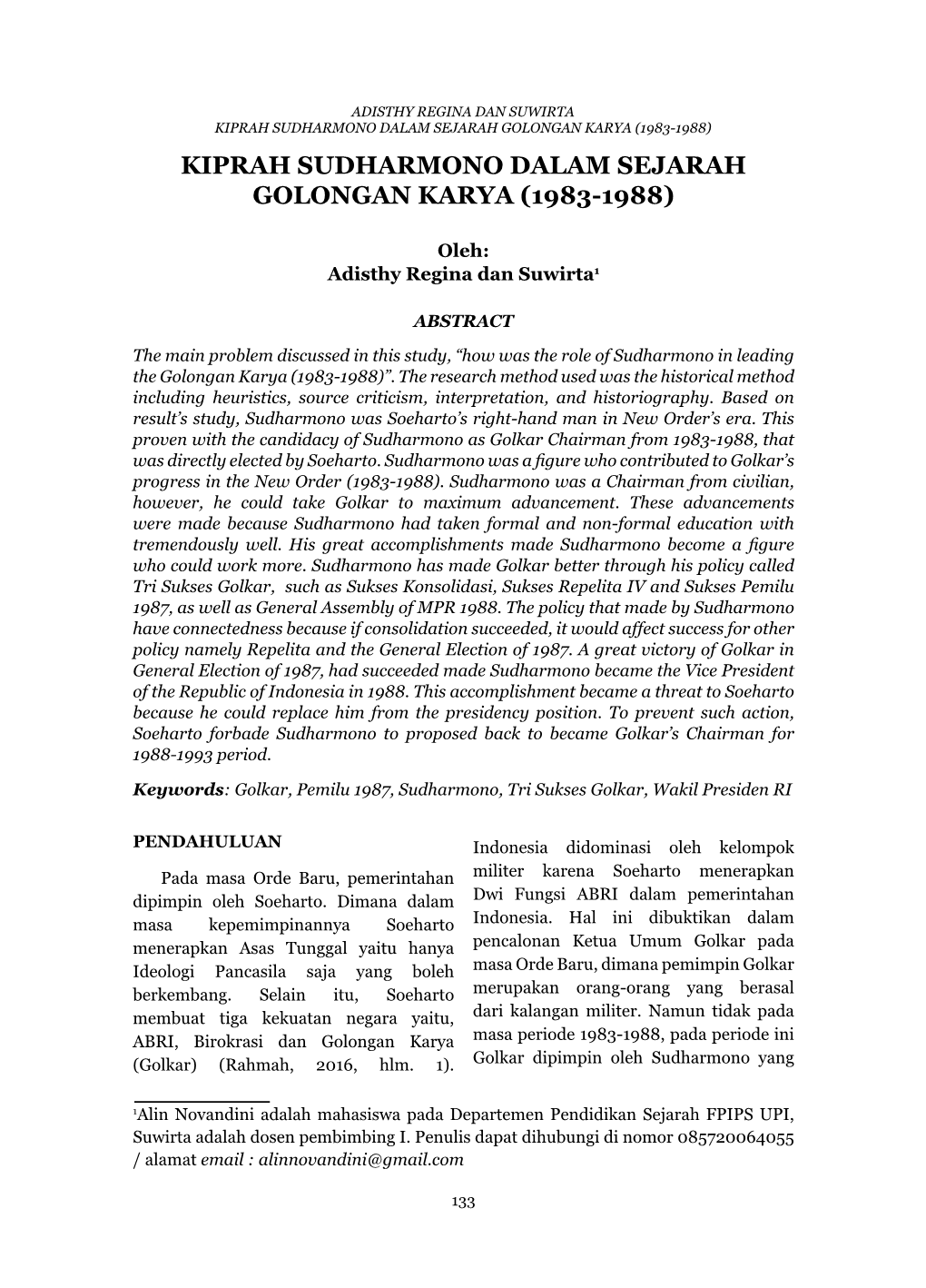 Kiprah Sudharmono Dalam Sejarah Golongan Karya (1983-1988) Kiprah Sudharmono Dalam Sejarah Golongan Karya (1983-1988)