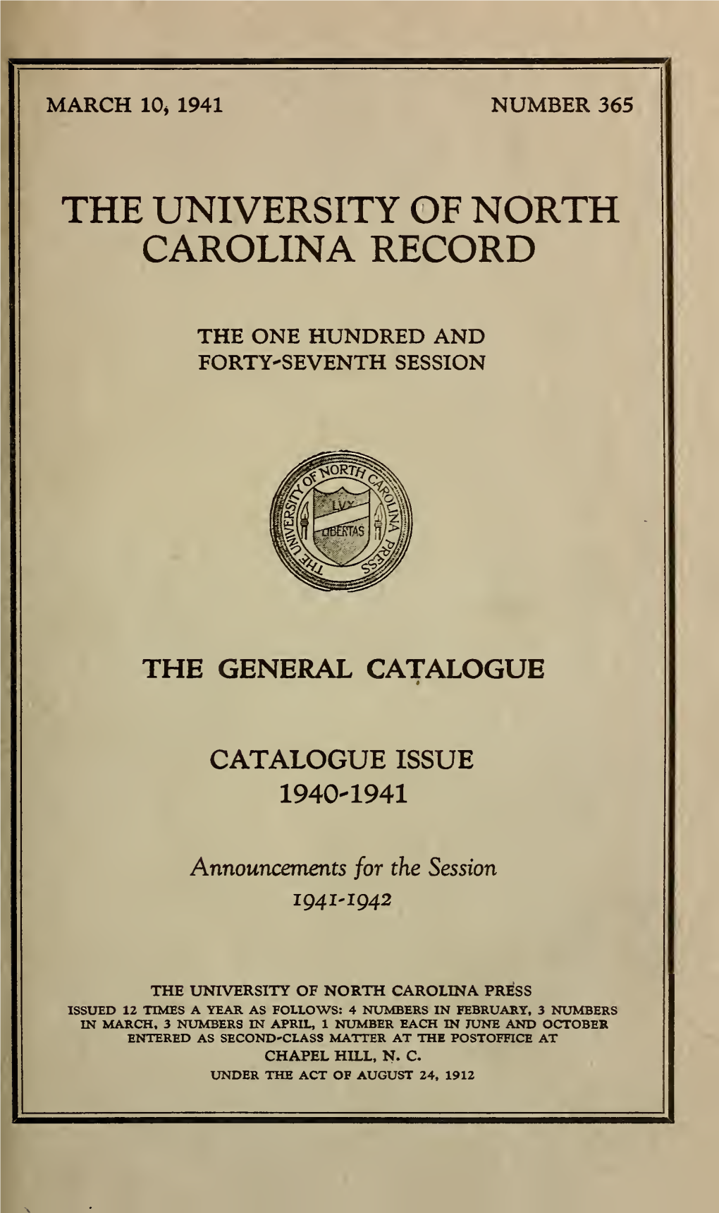 University of North Carolina Catalogue [Serial]