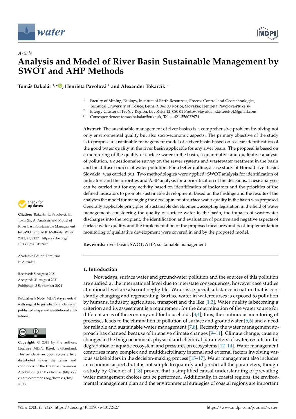 Analysis and Model of River Basin Sustainable Management by SWOT and AHP Methods