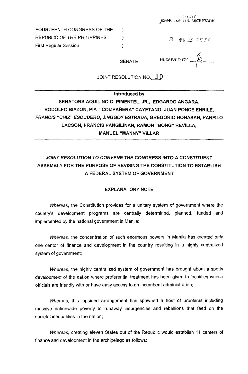 Joint Resolution No. 10