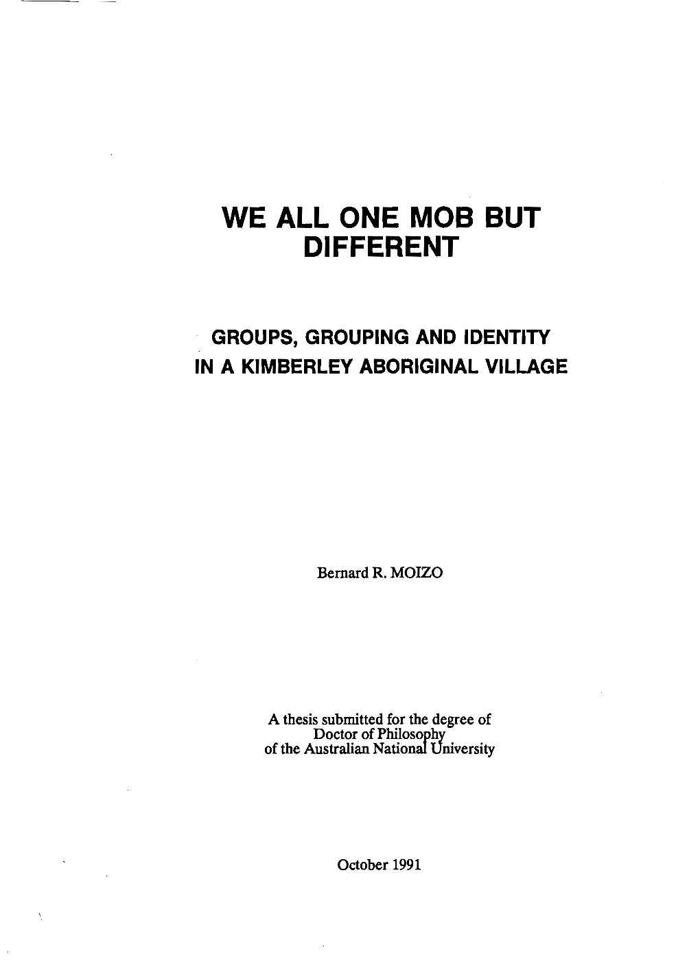 Groups, Grouping and Identity in a Kimberley Aboriginal Village