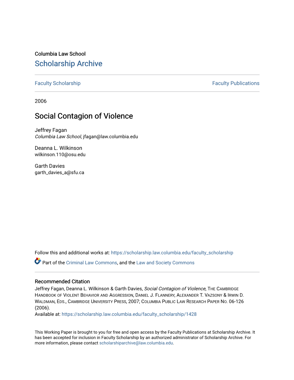 Social Contagion of Violence