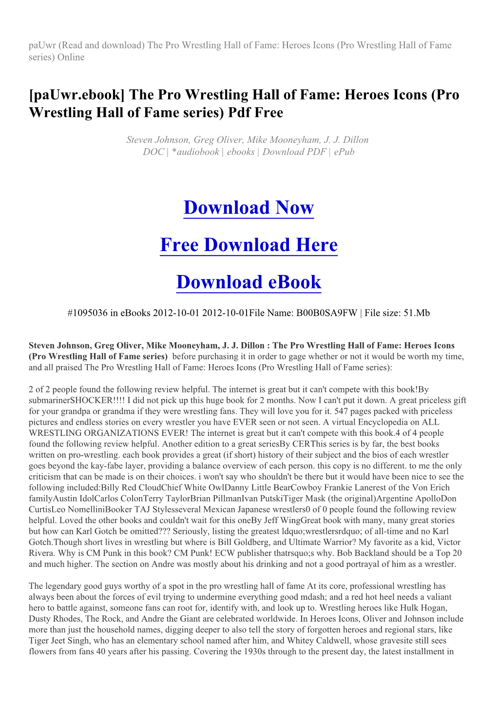 The Pro Wrestling Hall of Fame: Heroes Icons (Pro Wrestling Hall of Fame Series) Online