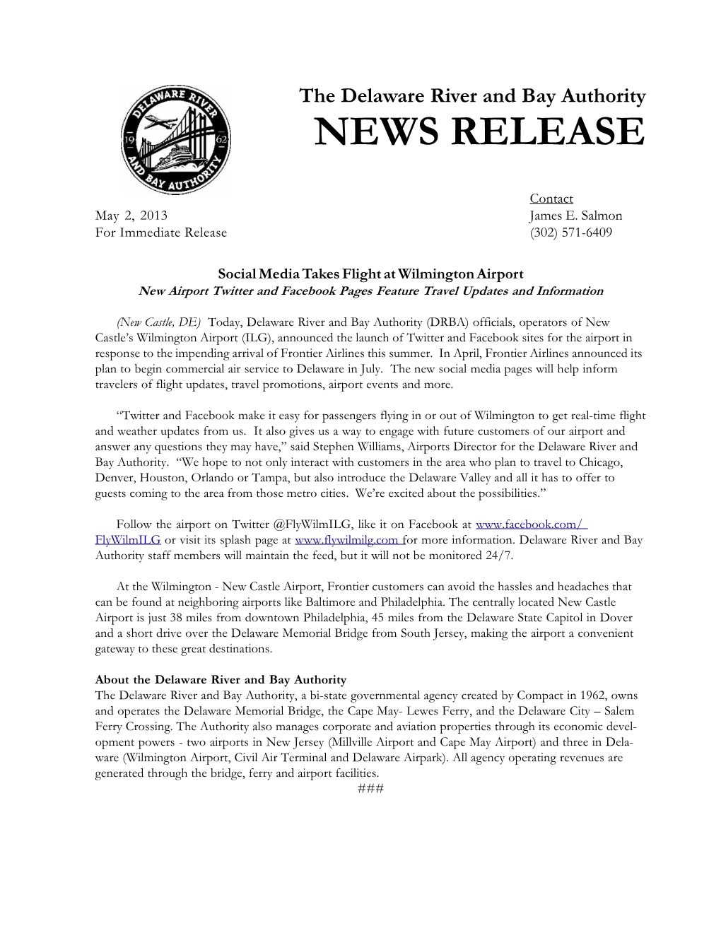 The Delaware River and Bay Authority NEWS RELEASE
