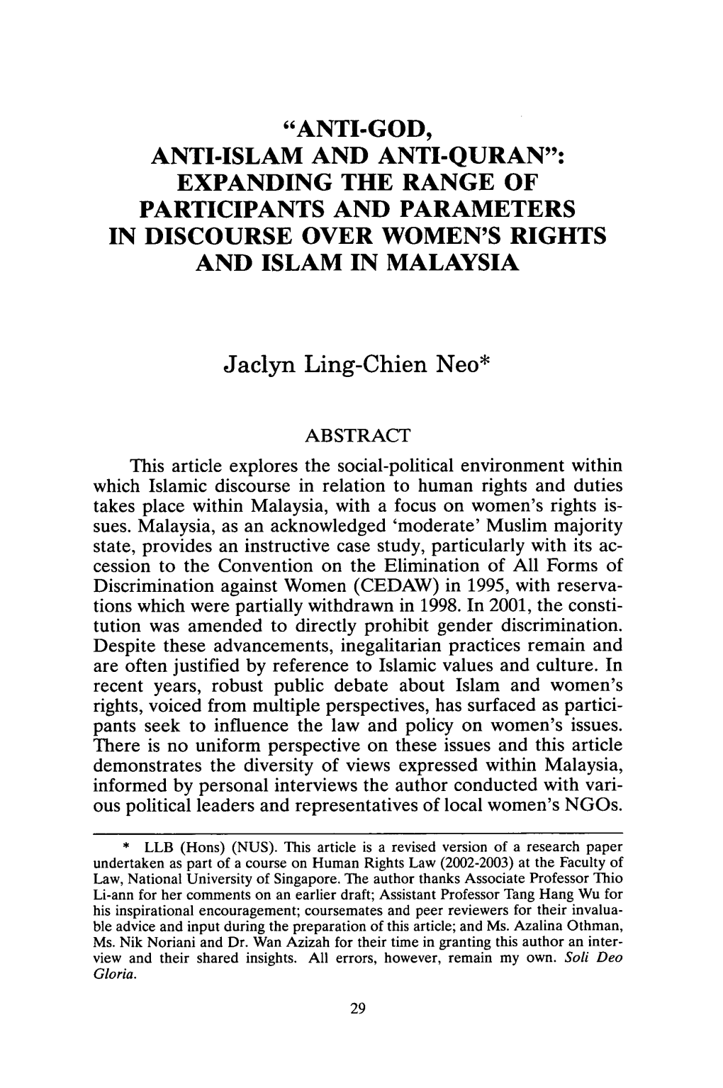 Anti-God, Anti-Islam and Anti-Quran": Expanding the Range of Participants and Parameters in Discourse Over Women's Rights and Islam in Malaysia