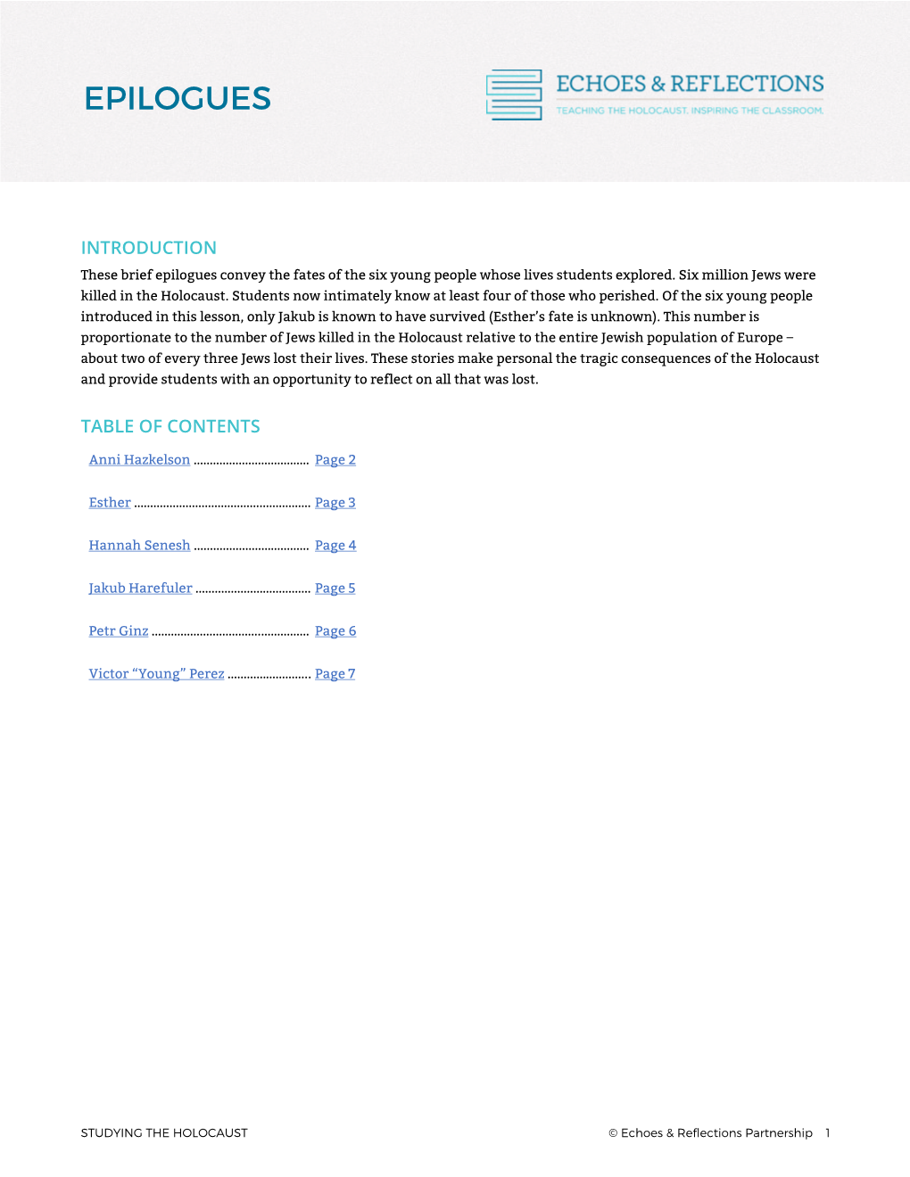 STUDENT HANDOUT Epilogues