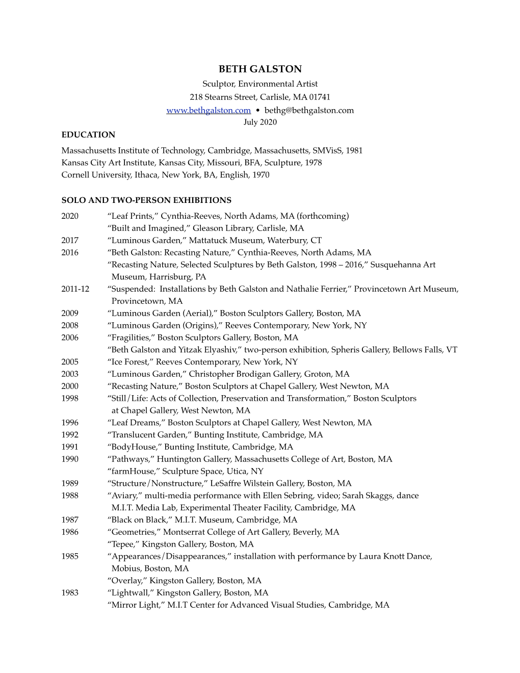 Beth Galston Resume July 28 2020