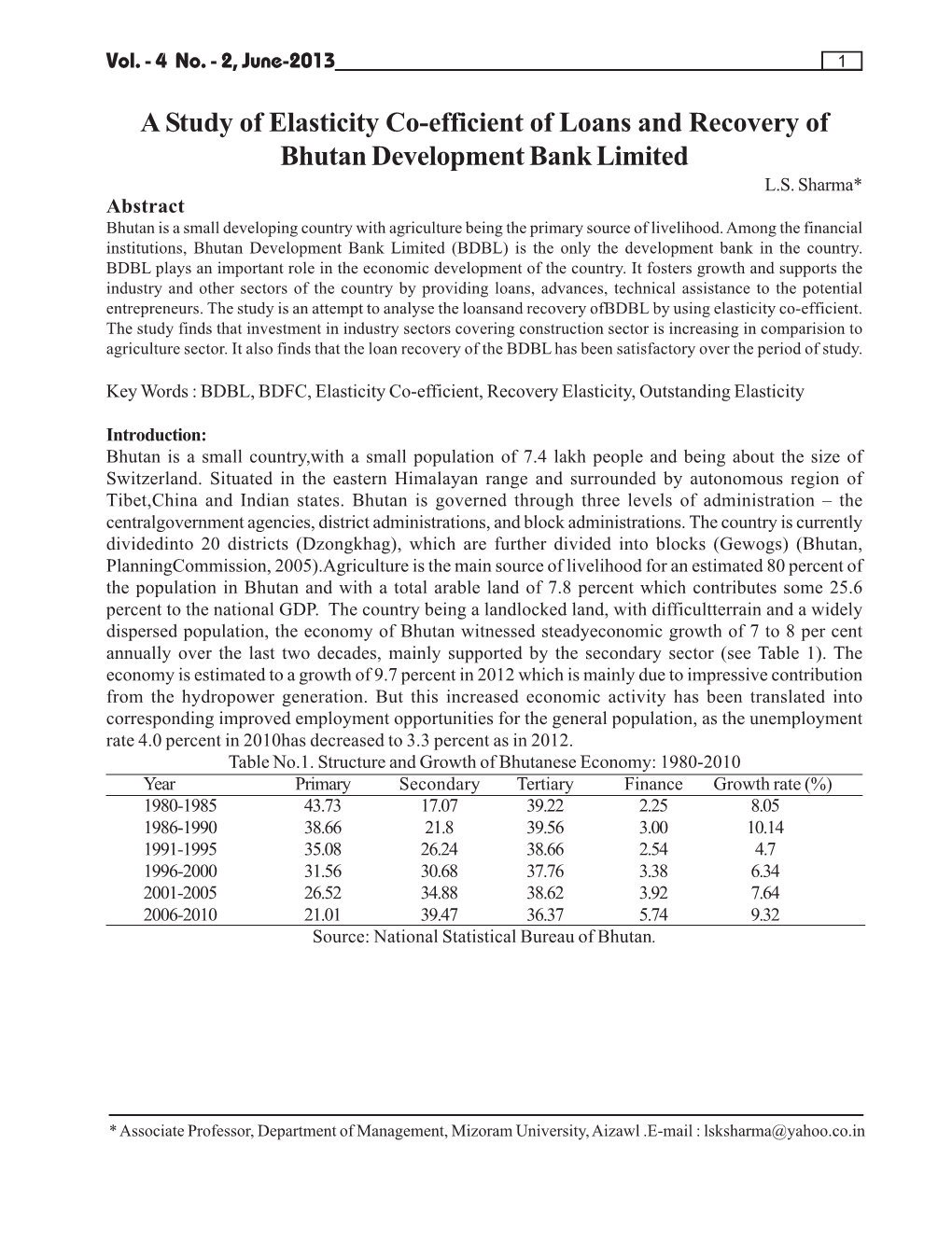 A Study of Elasticity Co-Efficient of Loans and Recovery of Bhutan Development Bank Limited L.S