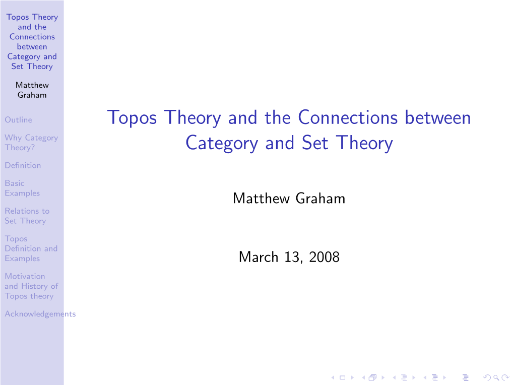 Topos Theory and the Connections Between Category and Set Theory