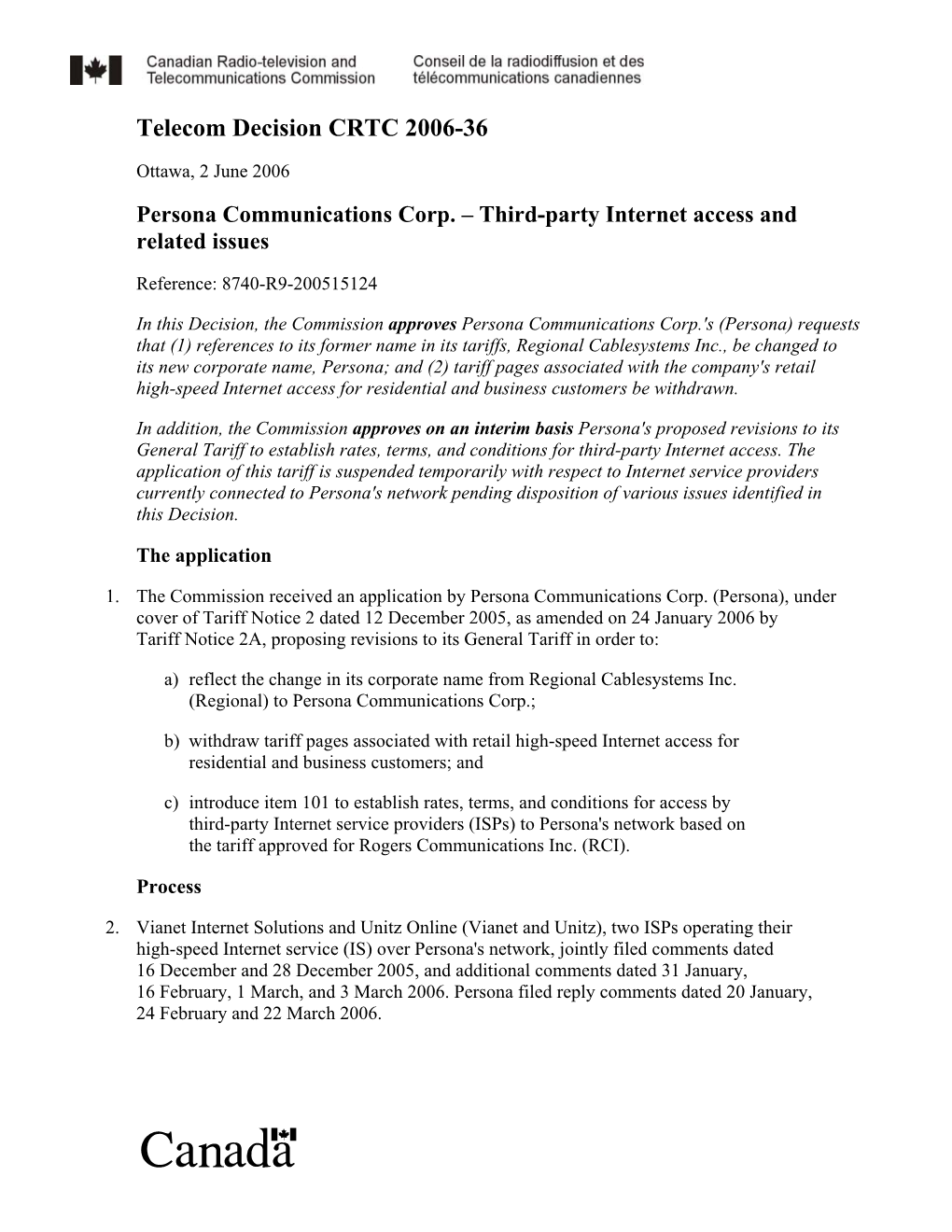 Telecom Decision CRTC 2006-36