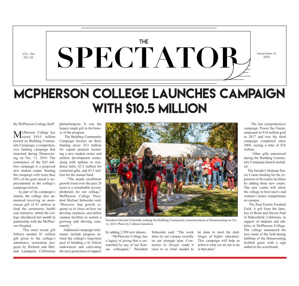 Mcpherson College Launches Campaign with $10.5 Million