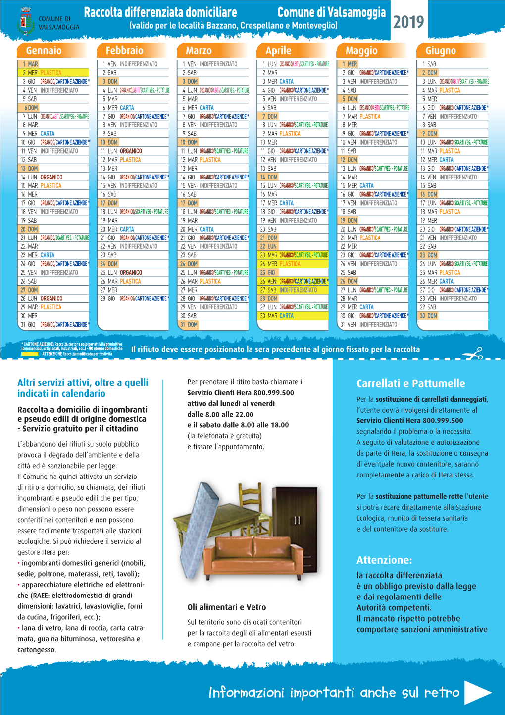 Raccolta Differenziata Domiciliare Comune Di Valsamoggia VALSAMOGGIA (Valido Per Le Località Bazzano, Crespellano E Monteveglio) 2019