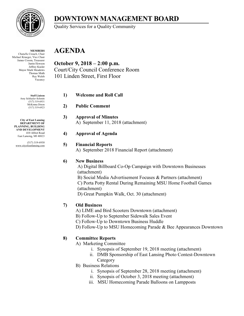 Downtown Management Board Agenda