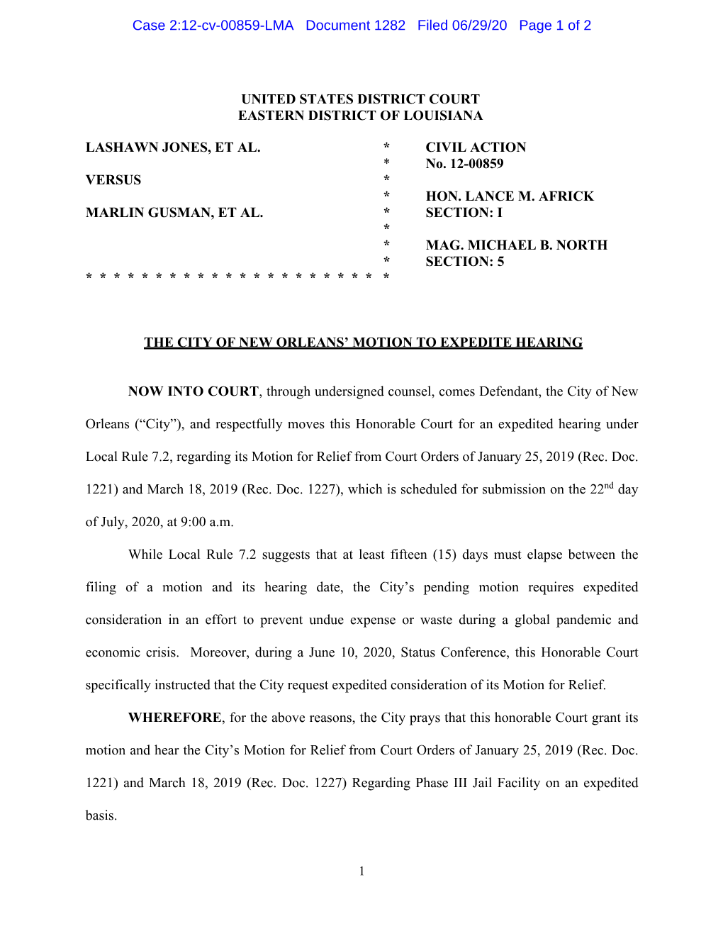 READ: City of New Orleans Motion for Expedited Hearing Here