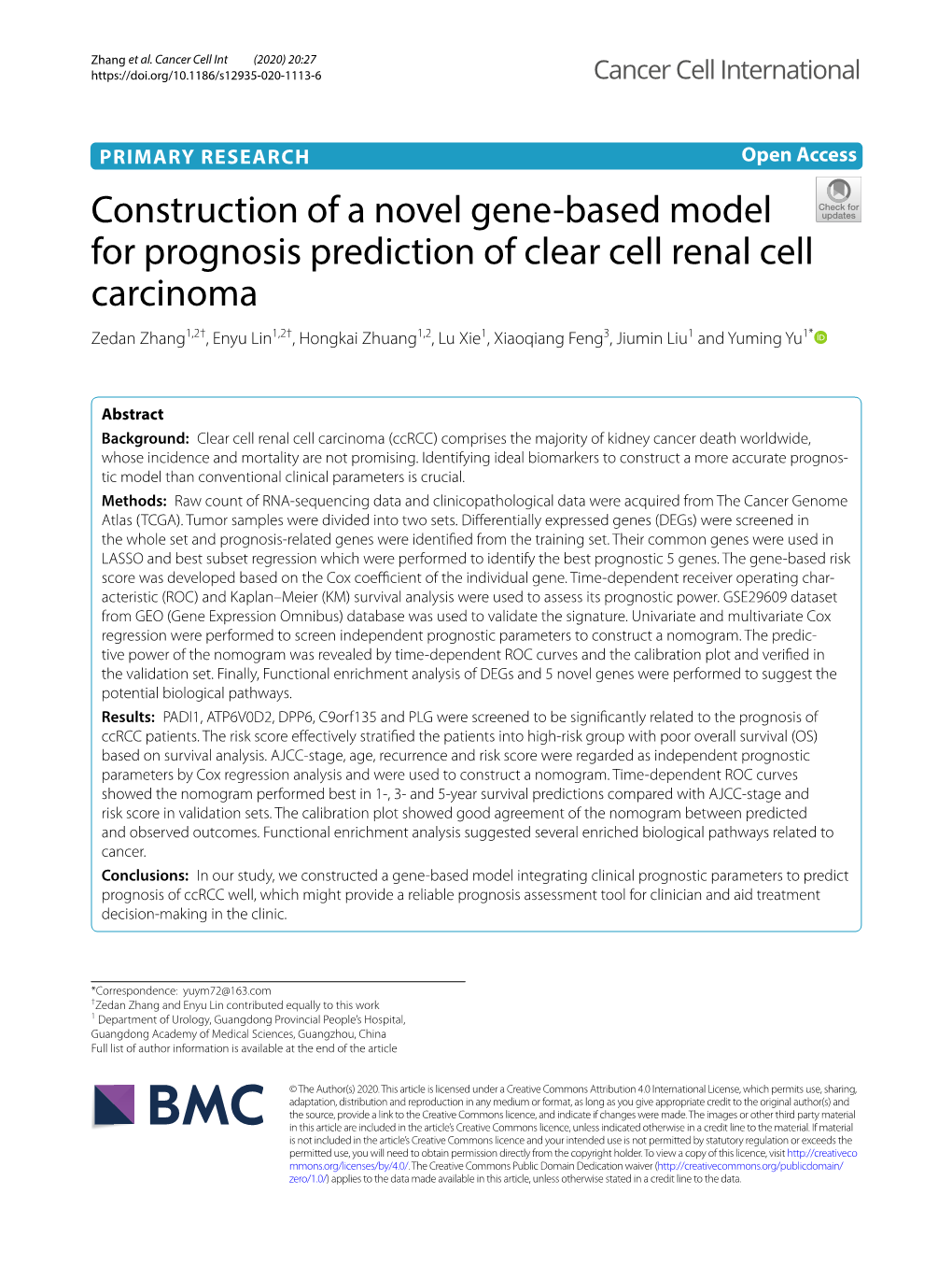 Construction of a Novel Gene-Based Model for Prognosis Prediction Of