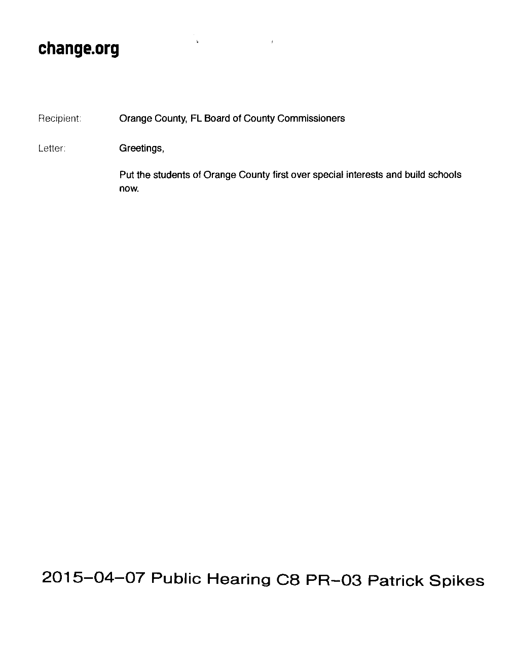 2015-04-07 Public Hearing C8 PR-03 Patrick Spikes Comments